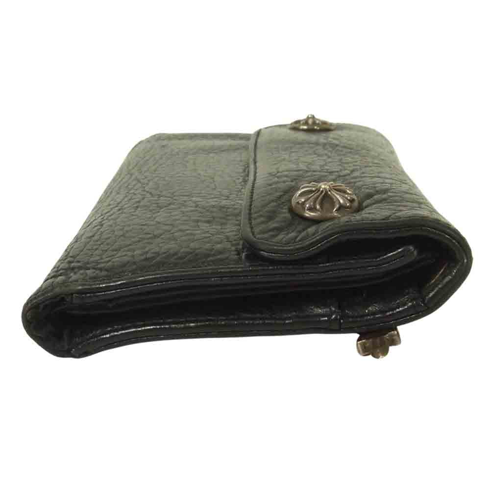 CHROME HEARTS クロムハーツ（原本無） ウェーブ クロスボタン ロング レザー ウォレット 長財布 ブラック系【中古】