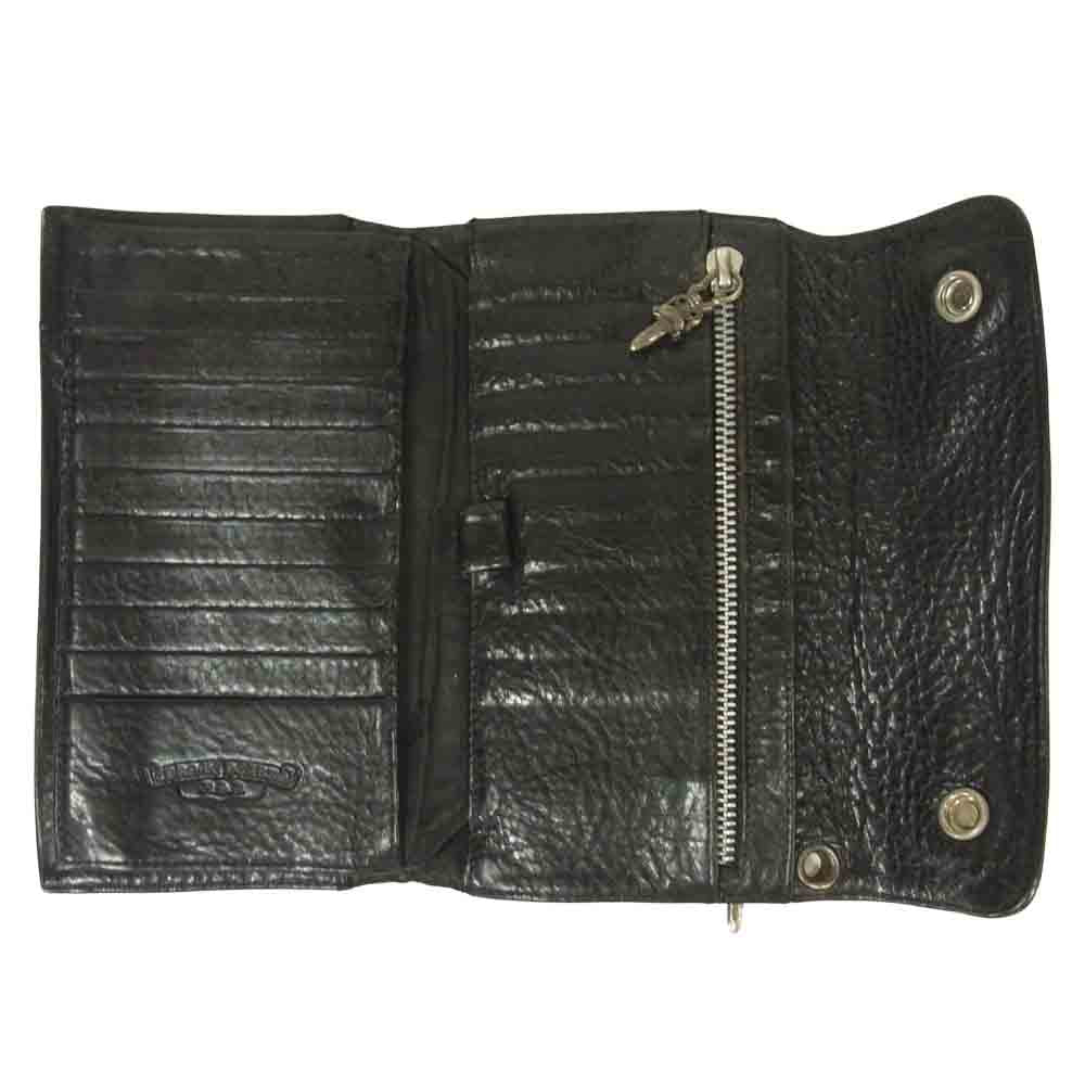 CHROME HEARTS クロムハーツ（原本無） ウェーブ クロスボタン ロング レザー ウォレット 長財布 ブラック系【中古】