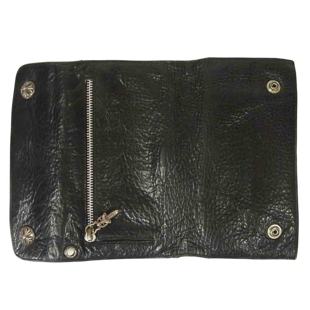 CHROME HEARTS クロムハーツ（原本無） ウェーブ クロスボタン ロング レザー ウォレット 長財布 ブラック系【中古】