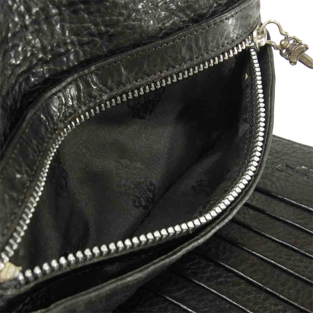 CHROME HEARTS クロムハーツ（原本無） ウェーブ クロスボタン ロング レザー ウォレット 長財布 ブラック系【中古】