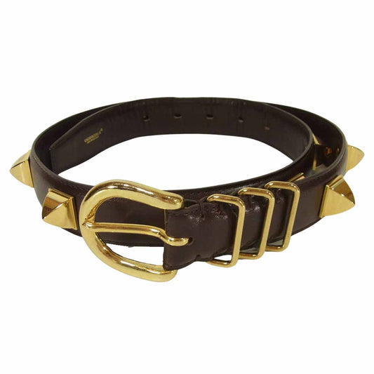 UNDERCOVER アンダーカバー 21SS UC1A4W05 3連角カンピラミッド スタッズ レザー ベルト ブラウン系 32【中古】