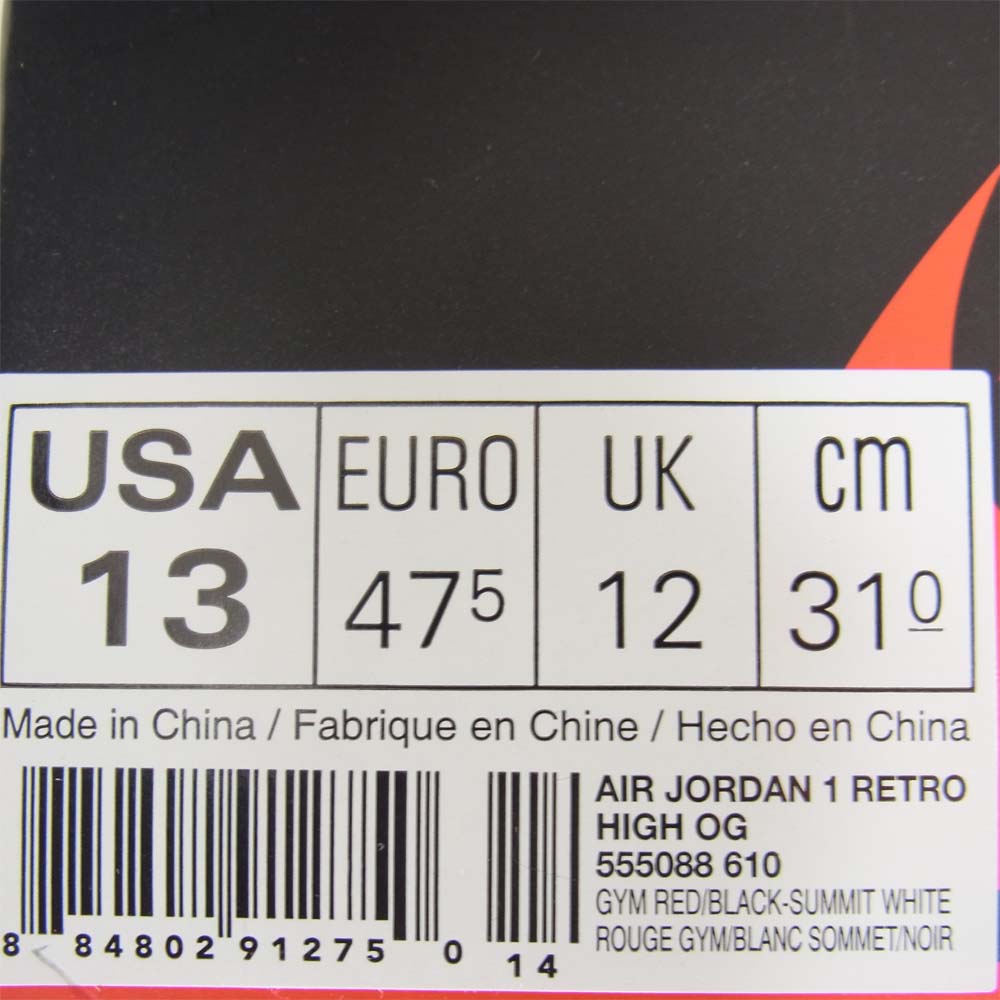 NIKE ナイキ 555088-610 AIR JORDAN 1 RETRO HIGH OG エア ジョーダン 1 レトロ ハイ スニーカー レッド系 31cm【美品】【中古】