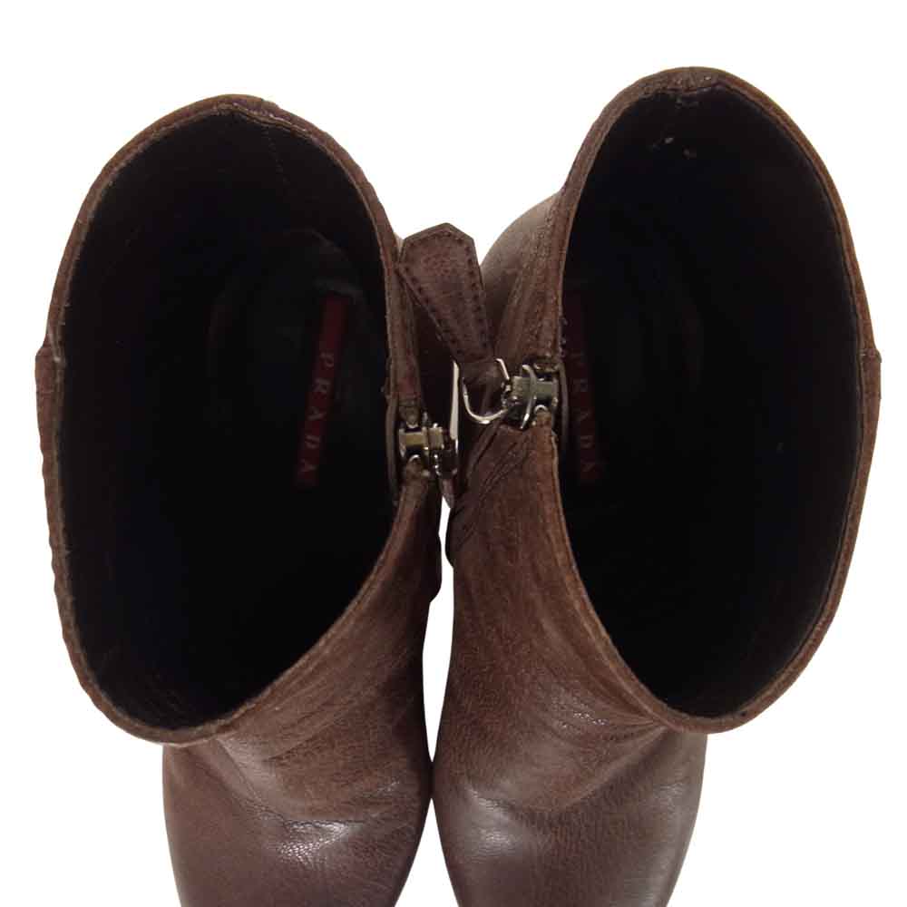 PRADA プラダ サイドジップ ヒール ショート ブーツ ブラウン系 37 1/2【中古】
