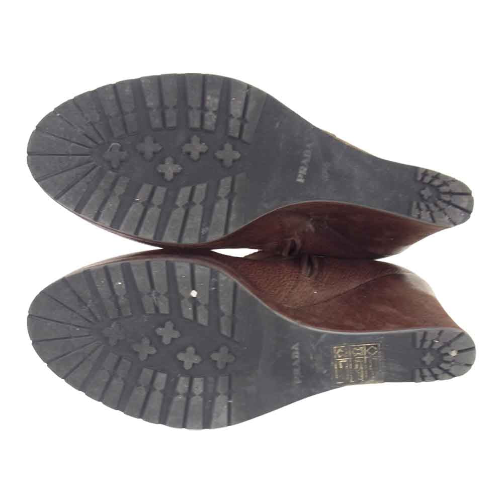 PRADA プラダ サイドジップ ヒール ショート ブーツ ブラウン系 37 1/2【中古】