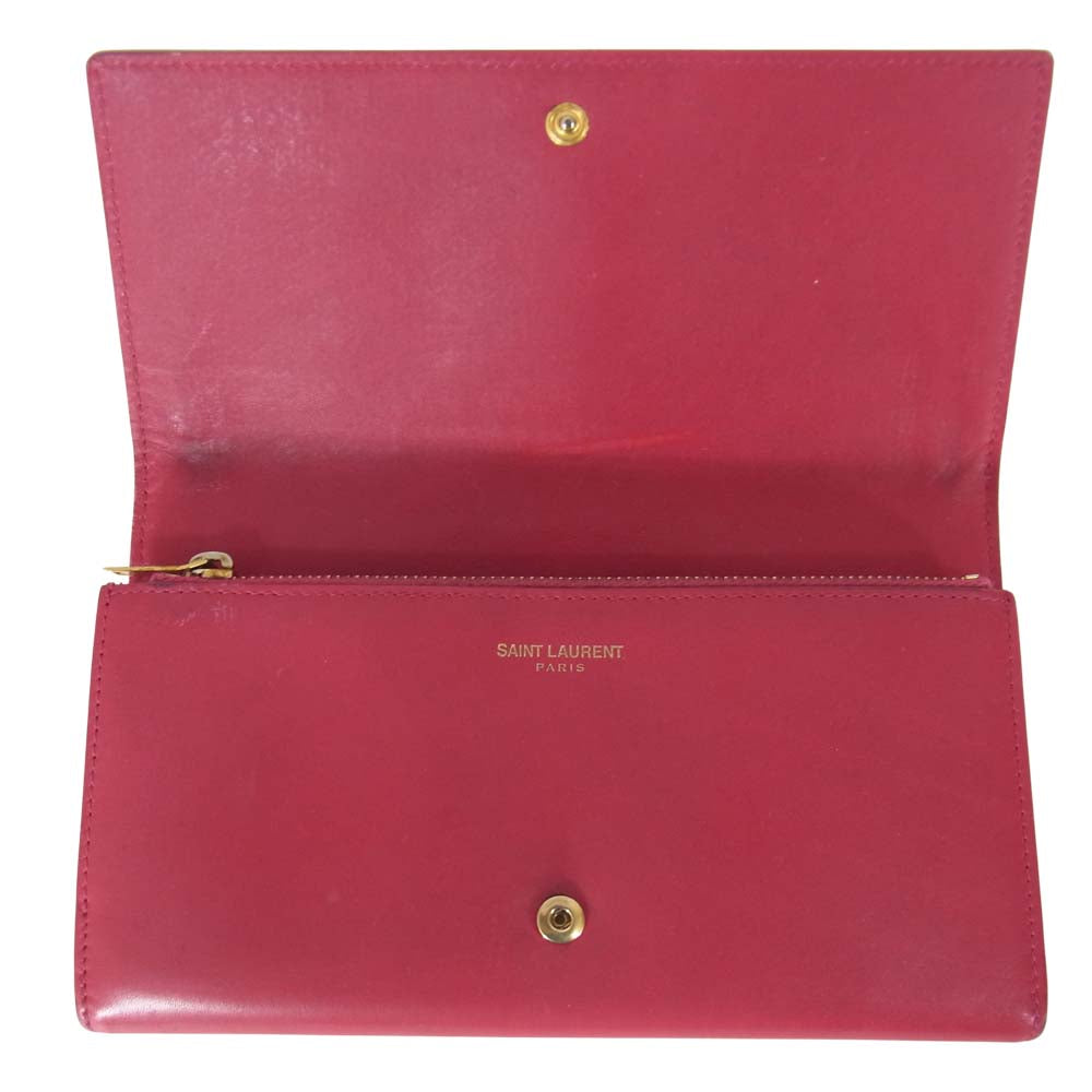 SAINT LAURENT サンローラン 315861 クラシックマーキング レザー ロング ウォレット レッド系【中古】