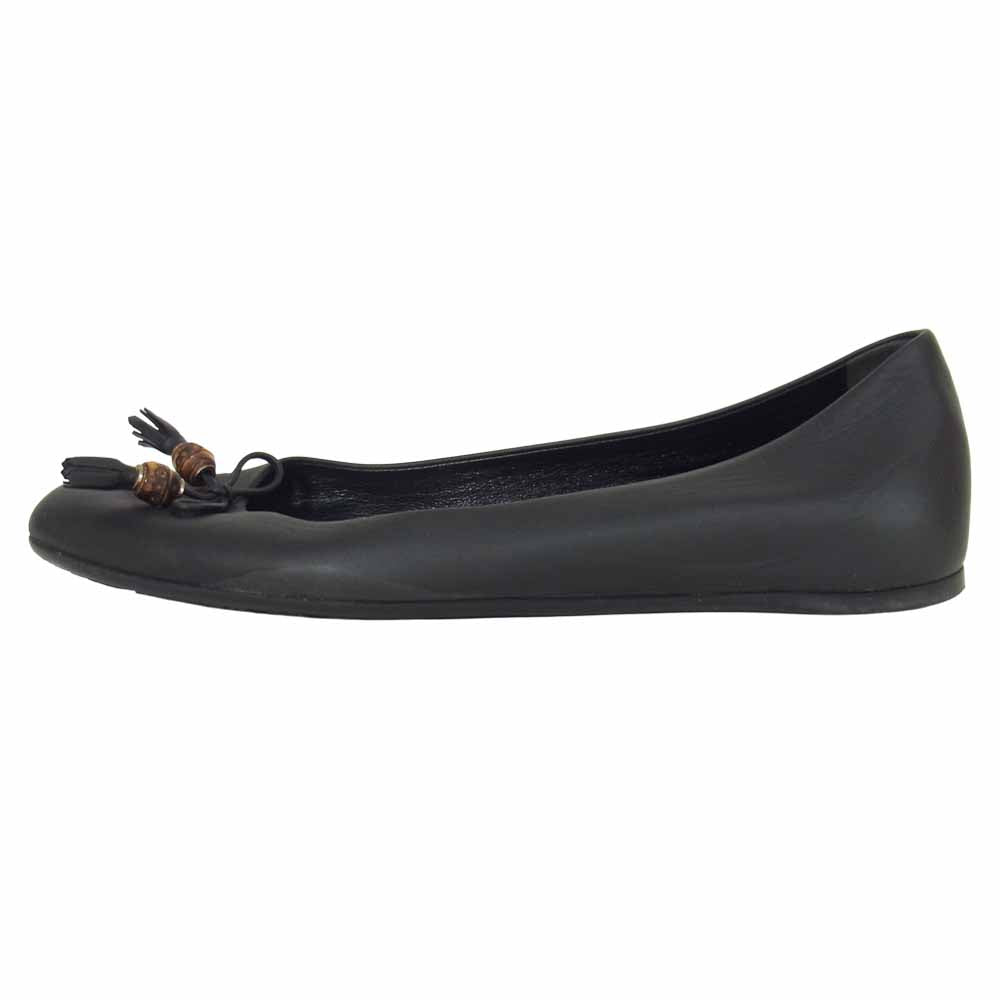 GUCCI グッチ バレエシューズ バンブー リボン フラット パンプス ブラック系 37【中古】