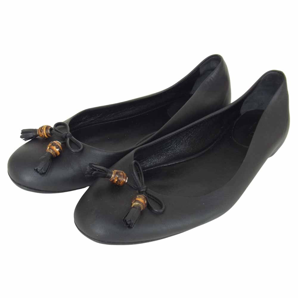 GUCCI グッチ バレエシューズ バンブー リボン フラット パンプス ブラック系 37【中古】
