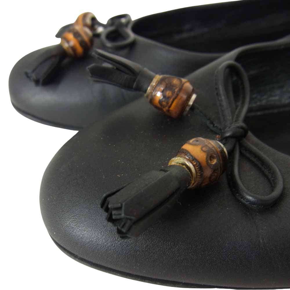 GUCCI グッチ バレエシューズ バンブー リボン フラット パンプス ブラック系 37【中古】