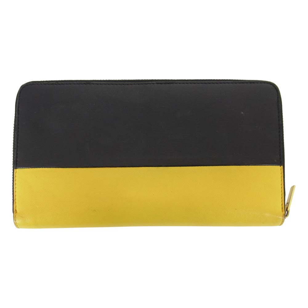 CELINE セリーヌ バイカラー ラウンドジップ 長財布 イエロー系【中古