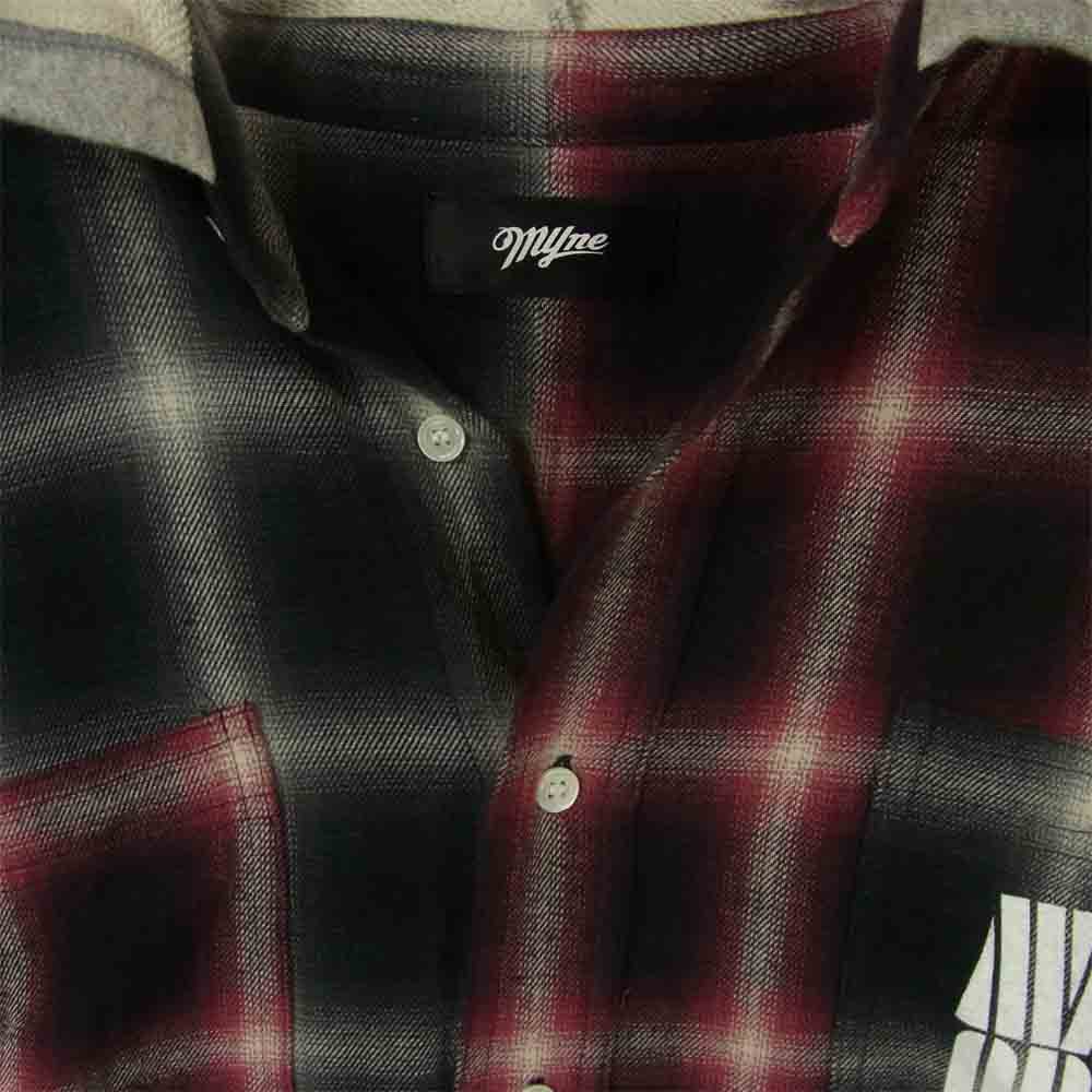 MIHARA YASUHIRO ミハラヤスヒロ G04SH141 2トーン チェック 長袖 シャツ フーディ レッド系 ブラック系 M【中古】