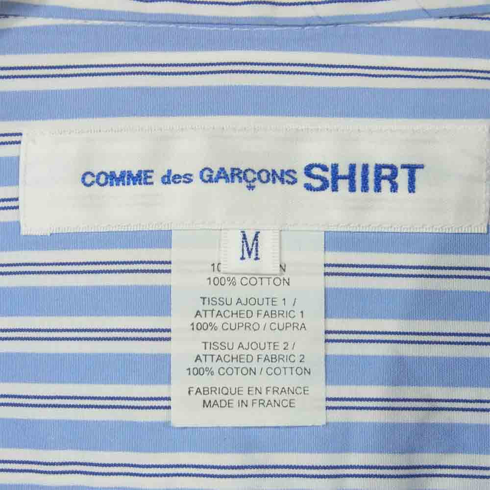 COMME des GARCONS コムデギャルソン 19SS S27061 SHIRT 切り抜き 襟 ギンガムチェック パッチワーク 半袖 シャツ ライトブルー系 M【中古】