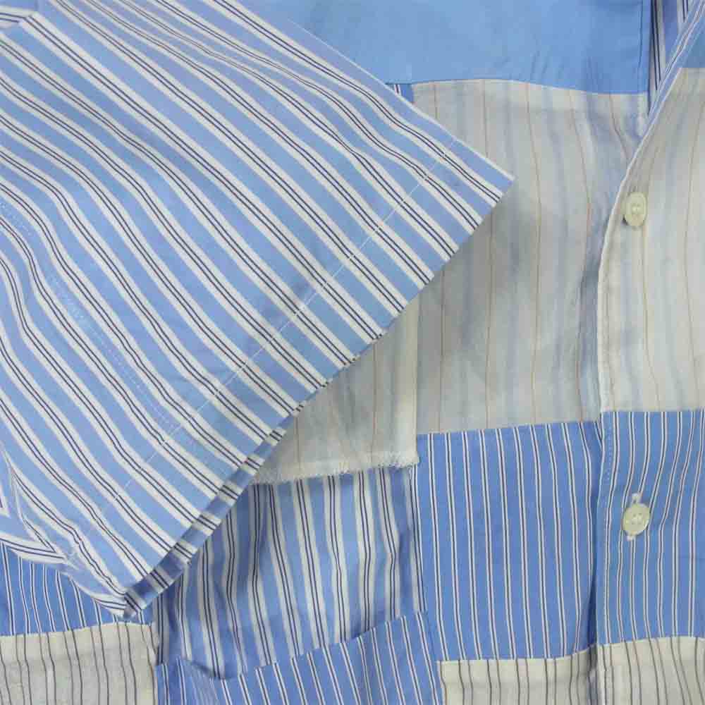 COMME des GARCONS コムデギャルソン 19SS S27061 SHIRT 切り抜き 襟 ギンガムチェック パッチワーク 半袖 シャツ ライトブルー系 M【中古】