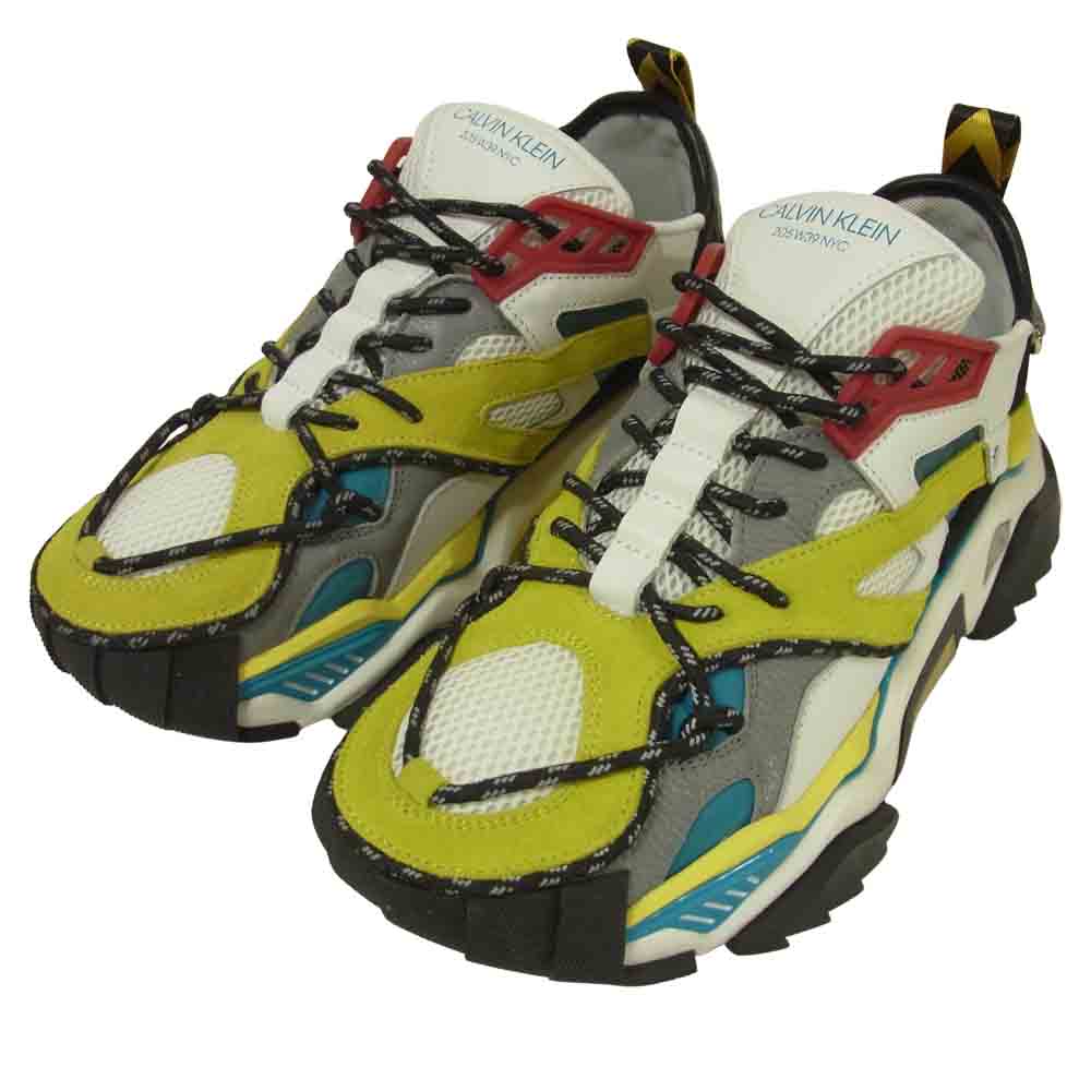 カルバンクライン 205W39NYC STRIKE SNEAKER レザー ストライク スニーカー イエロー系 US9【極上美品】【中古】