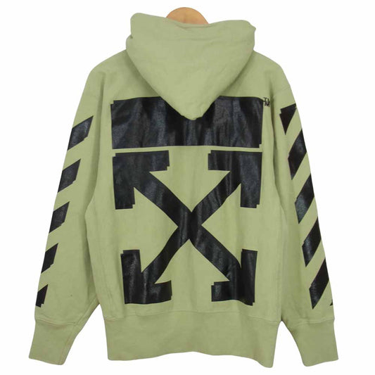 OFF-WHITE オフホワイト 18SS OMBB027S18875050 国内正規品 チャンピオン Champion Hooded Sweatshirt バックアローダメージ加工プルオーバーパーカー ライトグリーン系 M【中古】