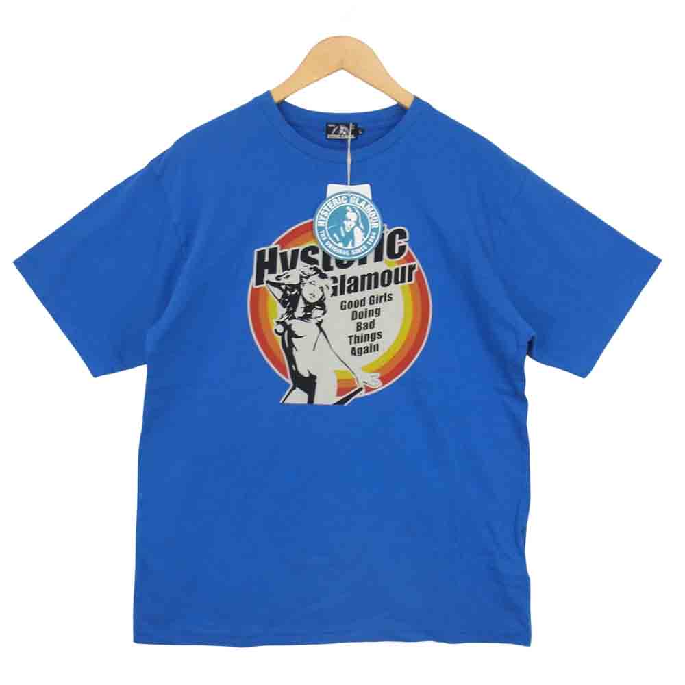 HYSTERIC GLAMOUR ヒステリックグラマー 02211CT27 GOOD GIRLS ガール プリント Tシャツ ブルー系 L【新古品】【未使用】【中古】