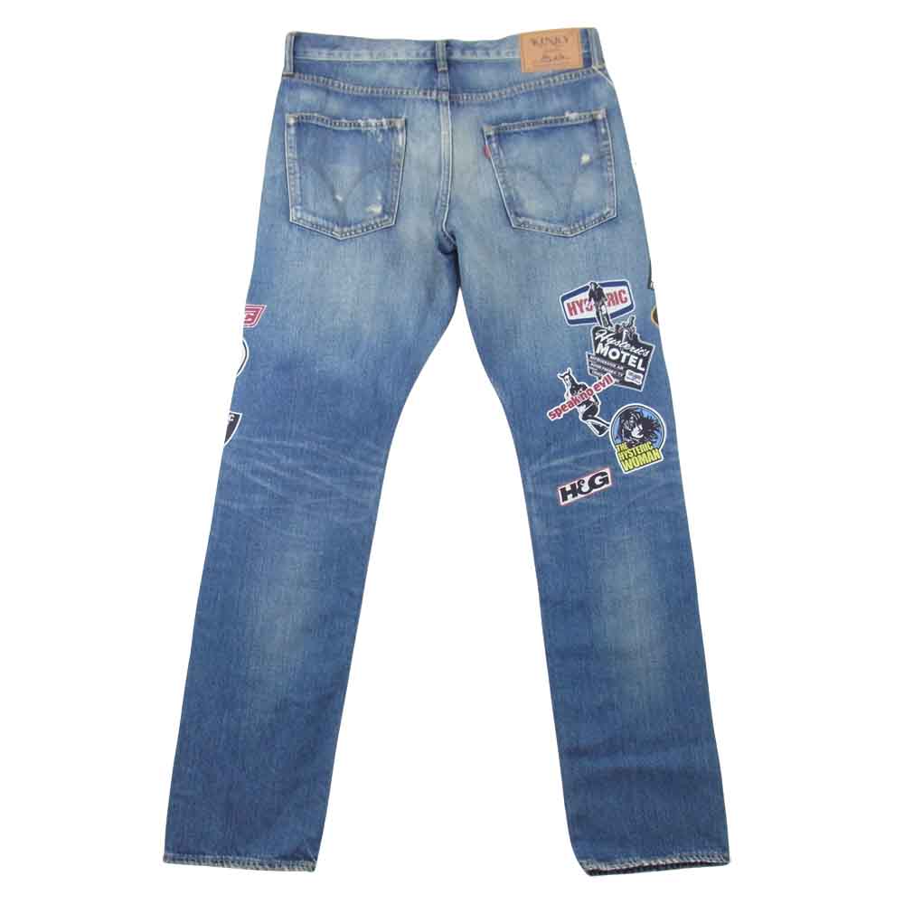 HYSTERIC GLAMOUR ヒステリックグラマー 02211AP15 HG STICKERS ステッカー プリント スリム ストレート デニム パンツ インディゴブルー系 32【新古品】【未使用】【中古】