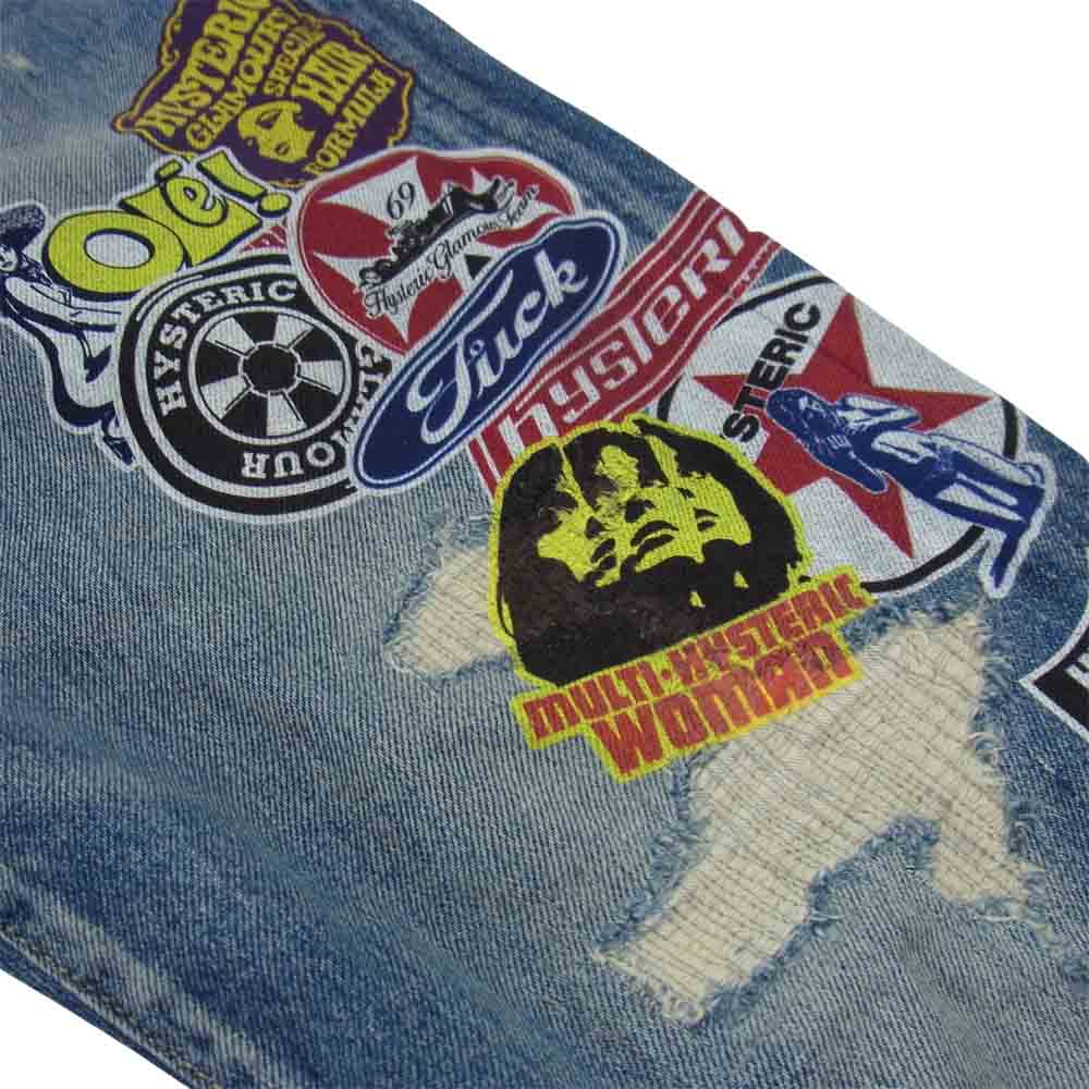 HYSTERIC GLAMOUR ヒステリックグラマー 02211AP15 HG STICKERS ステッカー プリント スリム ストレート デニム パンツ インディゴブルー系 32【新古品】【未使用】【中古】