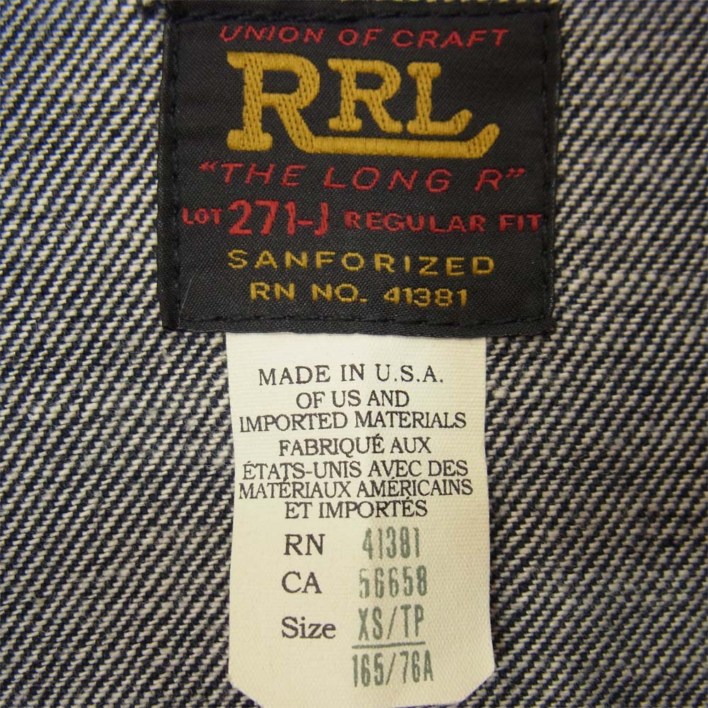 RRL ダブルアールエル 国内正規品 USA製 Lee 101-Jタイプ デニムジャケット インディゴブルー系 S【美品】【中古】