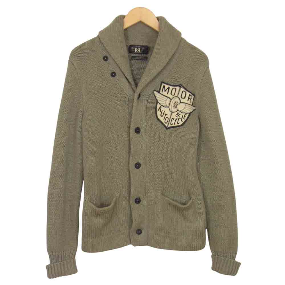 RRL ダブルアールエル 国内正規品 モーターサイクル コットンニット ショールカラー カーキ系 XS【美品】【中古】