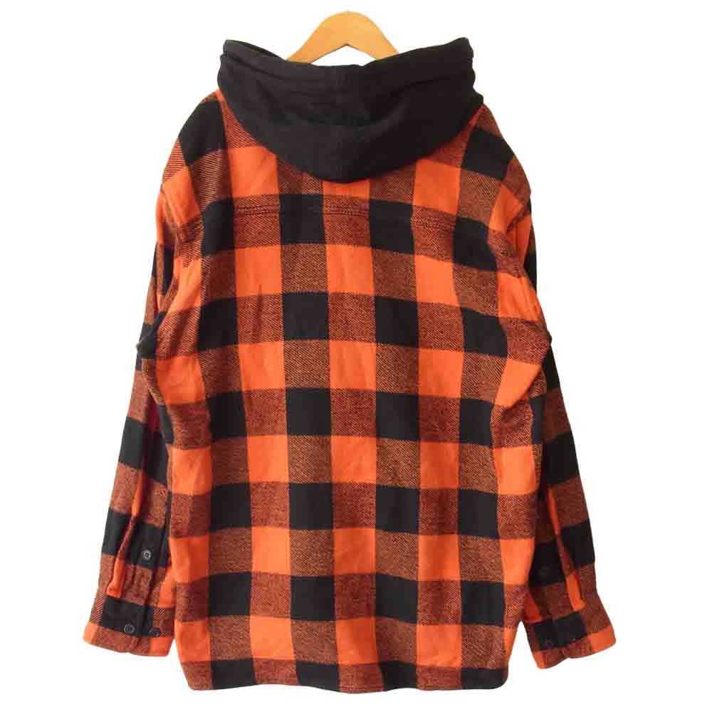 DESCENDANT ディセンダント SPICOLI HOODED LS SHIRT フード付き バッファローチェック ヘビー ネルシャツ ブラック ブラック系×オレンジ系 3【中古】