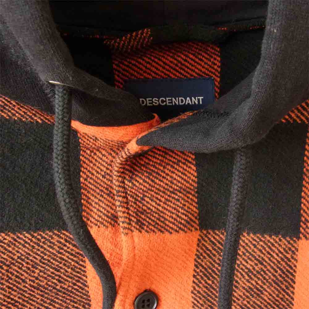 DESCENDANT ディセンダント SPICOLI HOODED LS SHIRT フード付き バッファローチェック ヘビー ネルシャツ ブラック ブラック系×オレンジ系 3【中古】