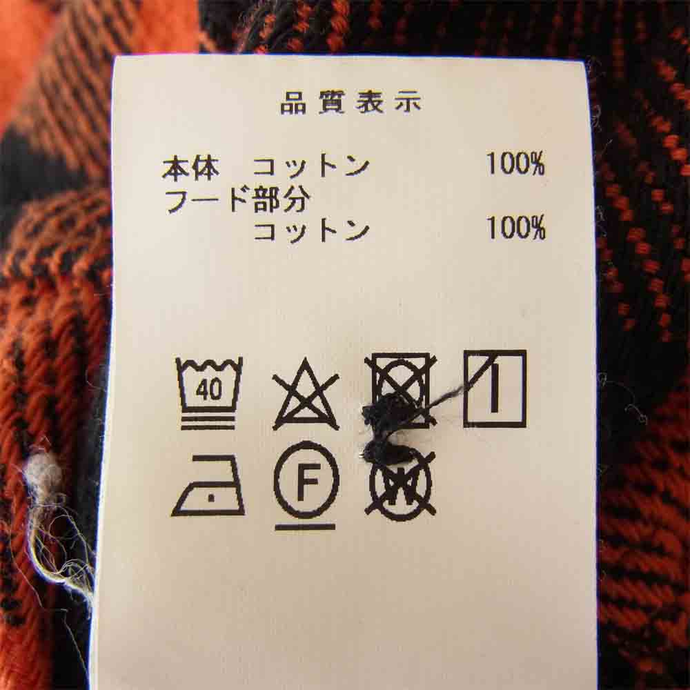 DESCENDANT ディセンダント SPICOLI HOODED LS SHIRT フード付き バッファローチェック ヘビー ネルシャツ ブラック ブラック系×オレンジ系 3【中古】