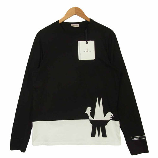 MONCLER モンクレール 20SS 8D70020 MAGLIA T-SHIRT クルーネック 長袖 Tシャツ ブラック系 ホワイト系 L【美品】【中古】