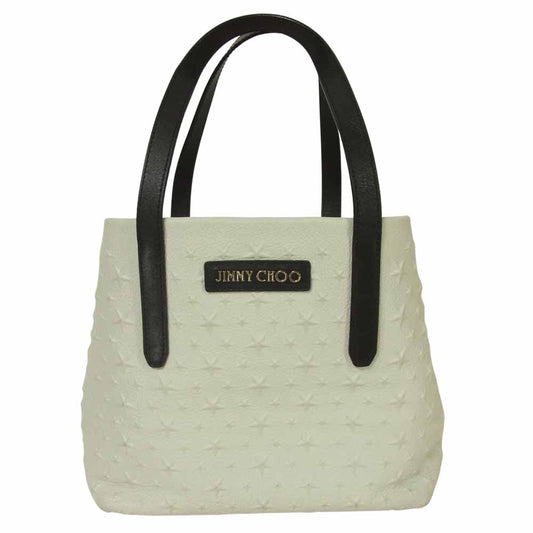 JIMMY CHOO ジミーチュウ スター エンボス グレイニー レザー トート バッグ オフホワイト系【中古】