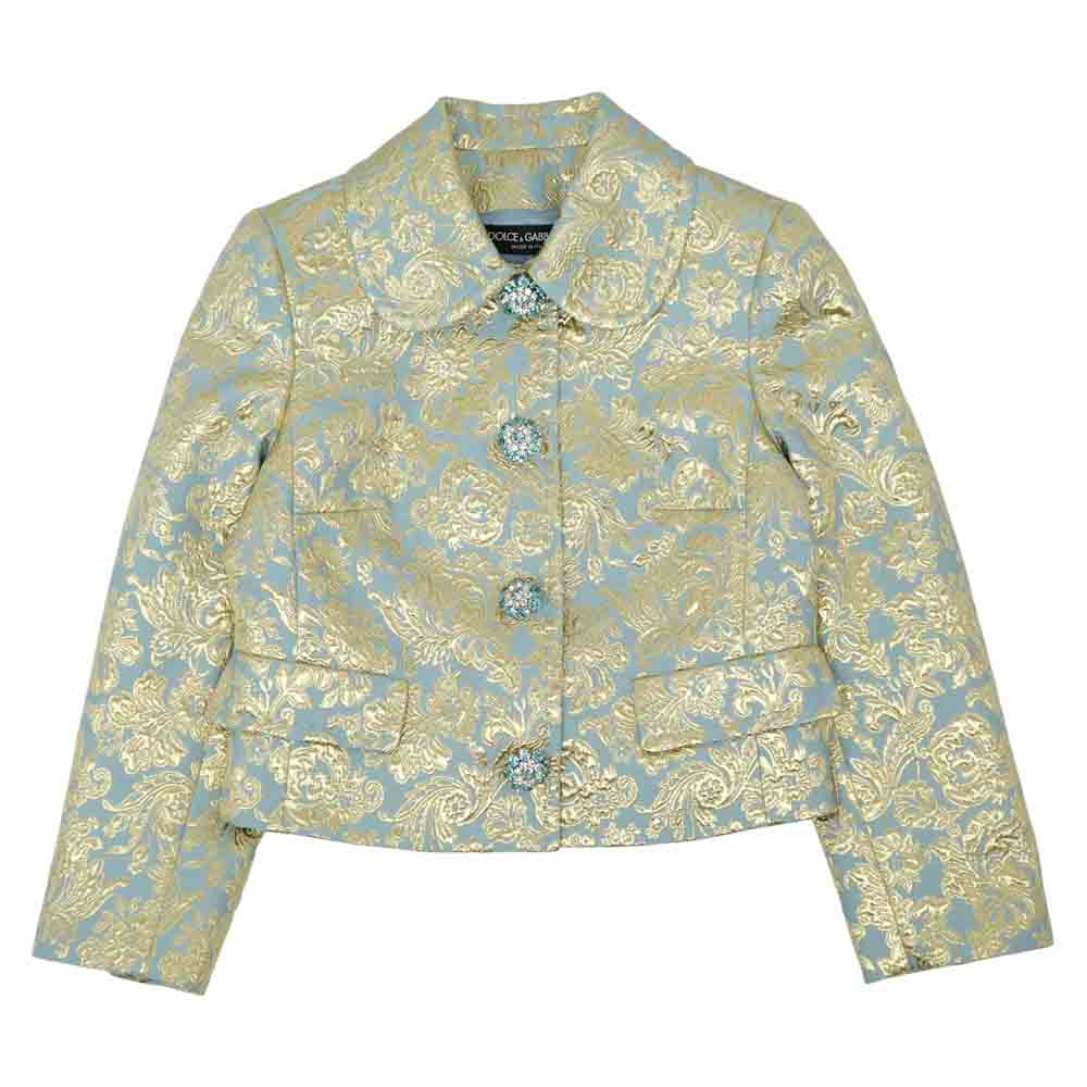 DOLCE&GABBANA ドルチェアンドガッバーナ 国内正規品 ラメ ジャガード ジャケット 水色系×ゴールド系 36【中古】