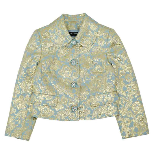 DOLCE&GABBANA ドルチェアンドガッバーナ 国内正規品 ラメ ジャガード ジャケット 水色系×ゴールド系 36【中古】