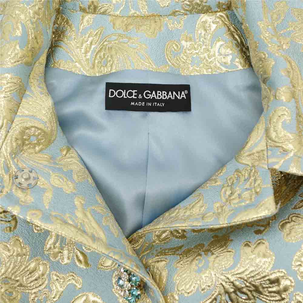 DOLCE&GABBANA ドルチェアンドガッバーナ 国内正規品 ラメ ジャガード ジャケット 水色系×ゴールド系 36【中古】