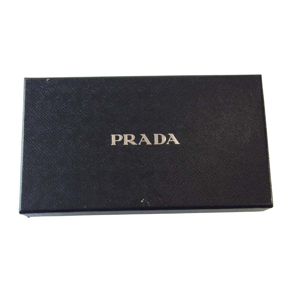 PRADA プラダ SAFFIANO VERNIC サフィアーノ ヴェルニ ラウンドジップ スタッズ 長財布 ブラック系【中古】