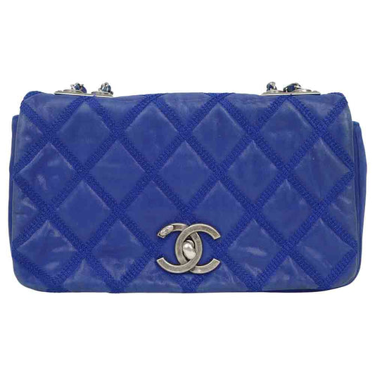 CHANEL シャネル フラップ チェーン ショルダー バッグ ブルー系【中古】