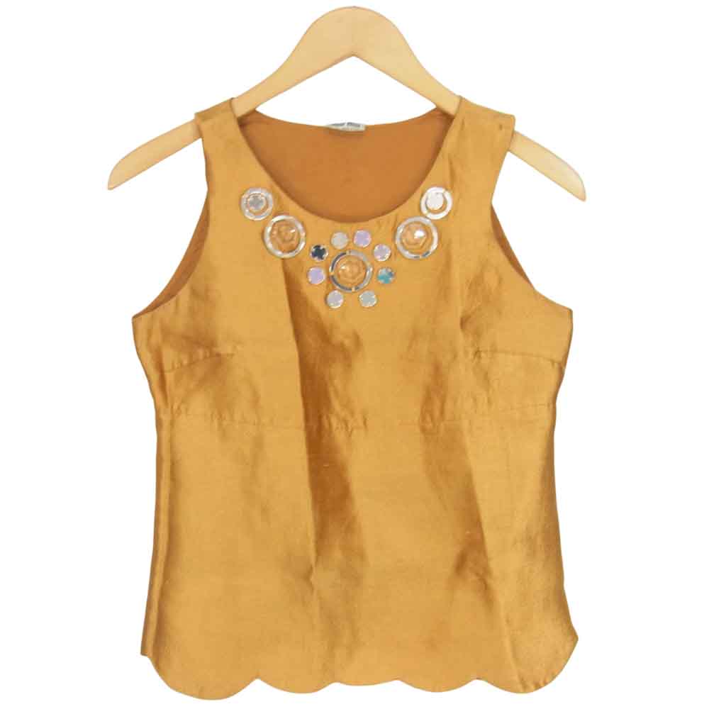 MIUMIU ミュウミュウ 国内正規品 シルク ノースリーブ トップス ゴールド系 40【中古】