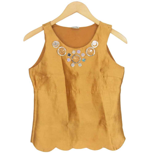 MIUMIU ミュウミュウ 国内正規品 シルク ノースリーブ トップス ゴールド系 40【中古】