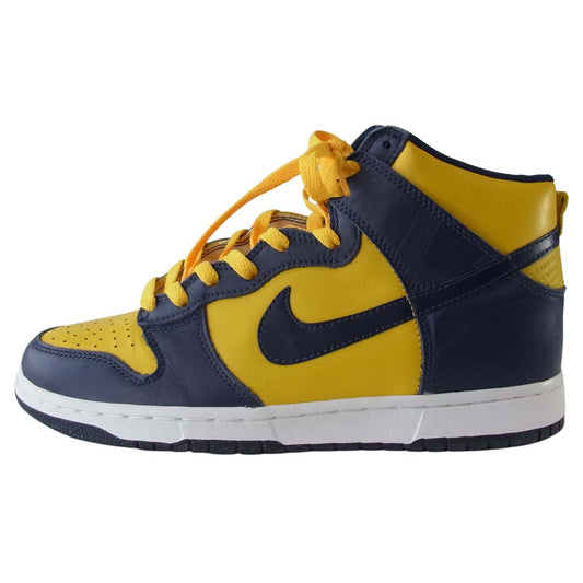 NIKE ナイキ 630335-471 99年復刻 DUNK HIGH LE Michigan ダンク ハイ ミシガン スニーカー MIDNIGHT NAVY VARSITY MAIZE ネイビー系×イエロー系 27【極上美品】【中古】