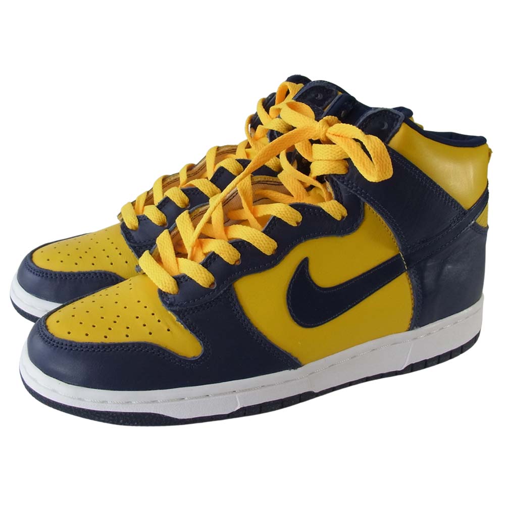 NIKE ナイキ 630335-471 99年復刻 DUNK HIGH LE Michigan ダンク ハイ ミシガン スニーカー MIDNIGHT NAVY VARSITY MAIZE ネイビー系×イエロー系 27【極上美品】【中古】