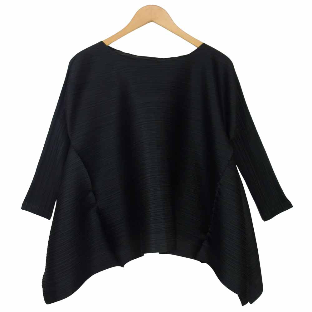 プリーツプリーズ ISSEY MIYAKE イッセイミヤケ PP73-JK694 横プリーツ 変形 カットソー ブラック系 3【美品】【中古】