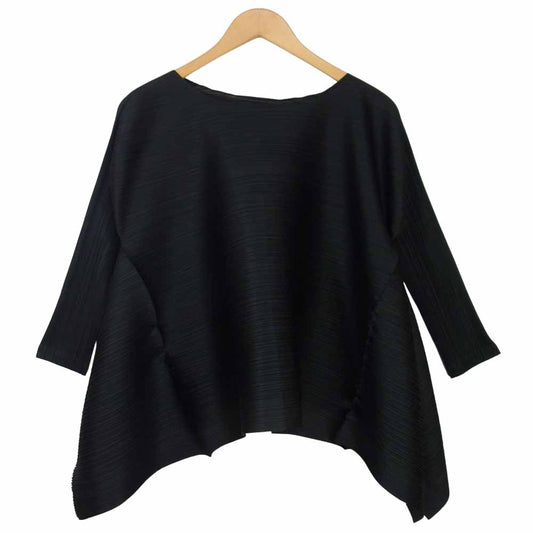 プリーツプリーズ ISSEY MIYAKE イッセイミヤケ PP73-JK694 横プリーツ 変形 カットソー ブラック系 3【美品】【中古】