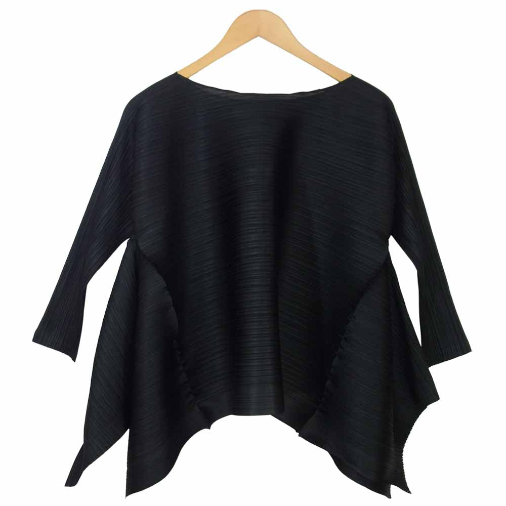 プリーツプリーズ ISSEY MIYAKE イッセイミヤケ PP73-JK694 横プリーツ 変形 カットソー ブラック系 3【美品】【中古】