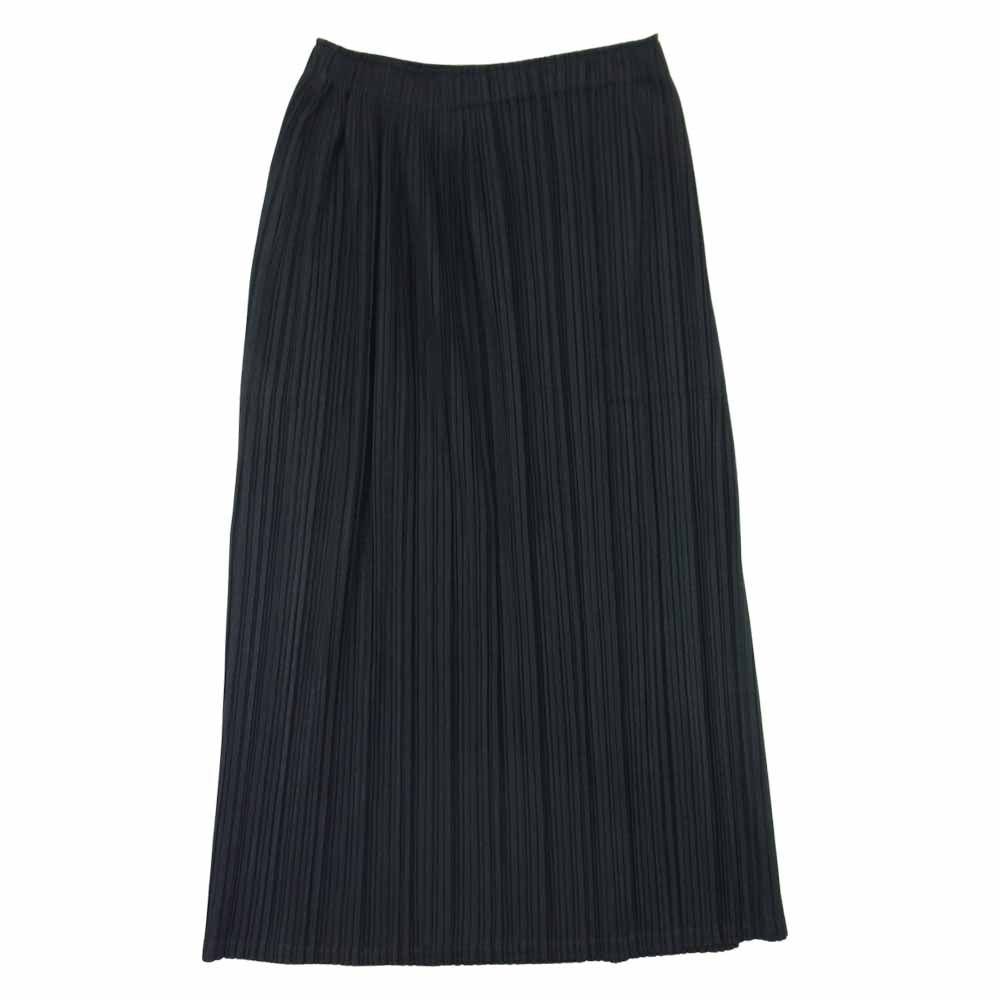 プリーツプリーズ ISSEY MIYAKE イッセイミヤケ PP93-JG605 バックスリット ミモレ丈 スカート ブラック系 3【美品】【中古】