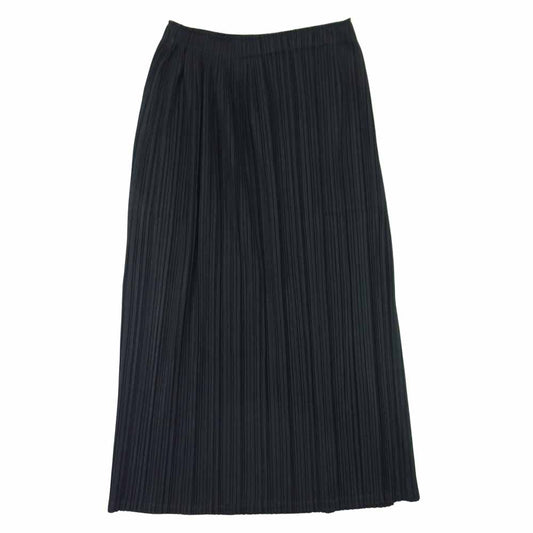 プリーツプリーズ ISSEY MIYAKE イッセイミヤケ PP93-JG605 バックスリット ミモレ丈 スカート ブラック系 3【美品】【中古】