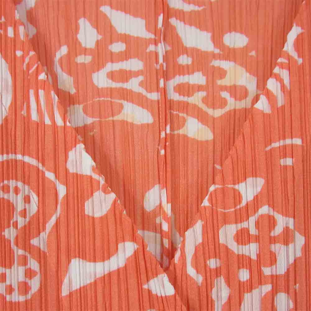 プリーツプリーズ ISSEY MIYAKE イッセイミヤケ PP81-JE722 前開き 総柄 ノースリーブ ワンピース オレンジ系 3【美品】【中古】