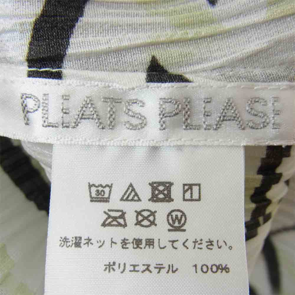 プリーツプリーズ ISSEY MIYAKE イッセイミヤケ PP91-JH758 サイドスリット 総柄 半袖 ワンピース ホワイト系 3【美品】【中古】