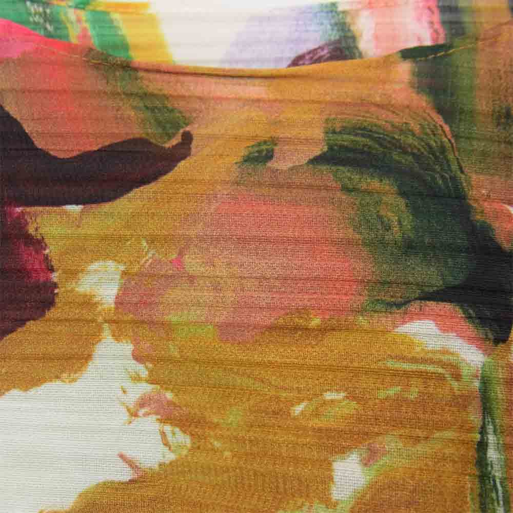 プリーツプリーズ ISSEY MIYAKE イッセイミヤケ PP03-JH704 総柄 横プリーツ フレアスリーブ ワンピース マルチカラー系 3【美品】【中古】