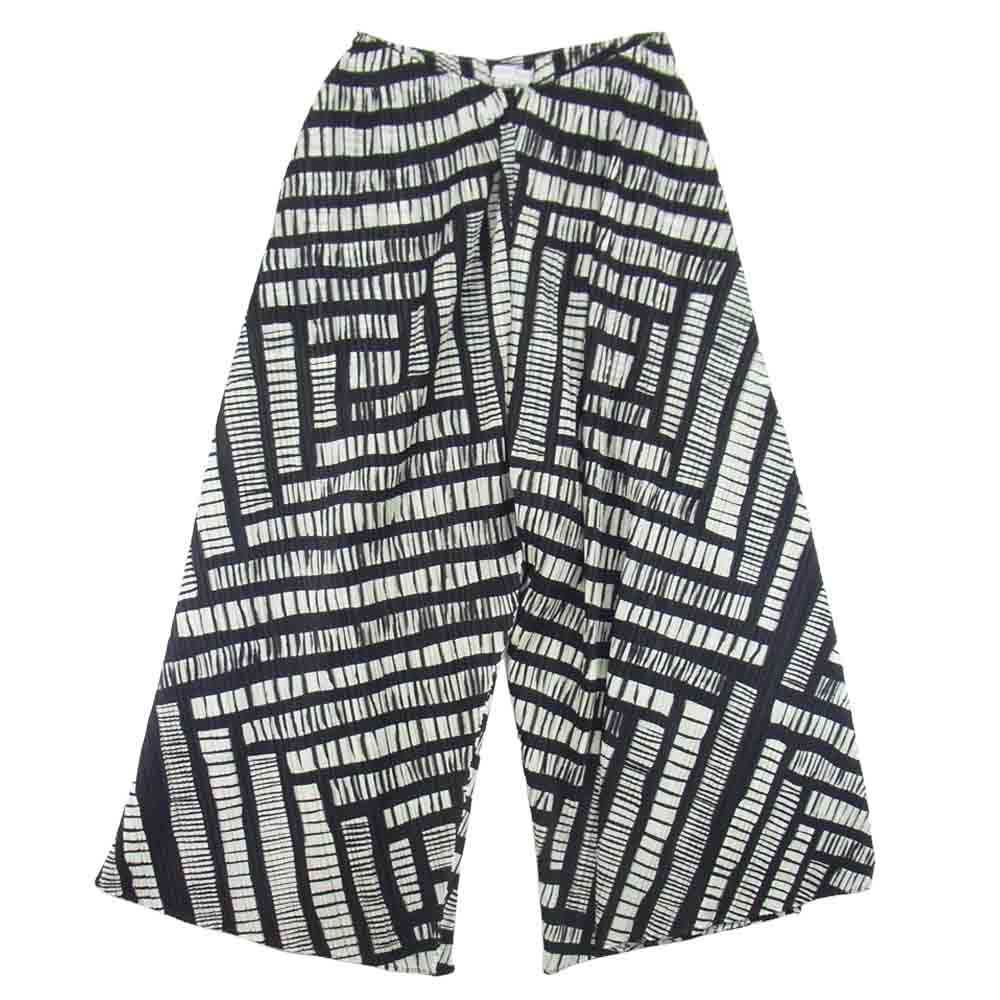 プリーツプリーズ ISSEY MIYAKE イッセイミヤケ PP73-JF703 総柄 ワイド パンツ ブラック系 3【美品】【中古】