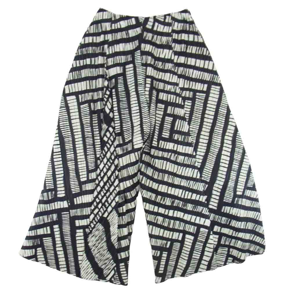 プリーツプリーズ ISSEY MIYAKE イッセイミヤケ PP73-JF703 総柄 ワイド パンツ ブラック系 3【美品】【中古】