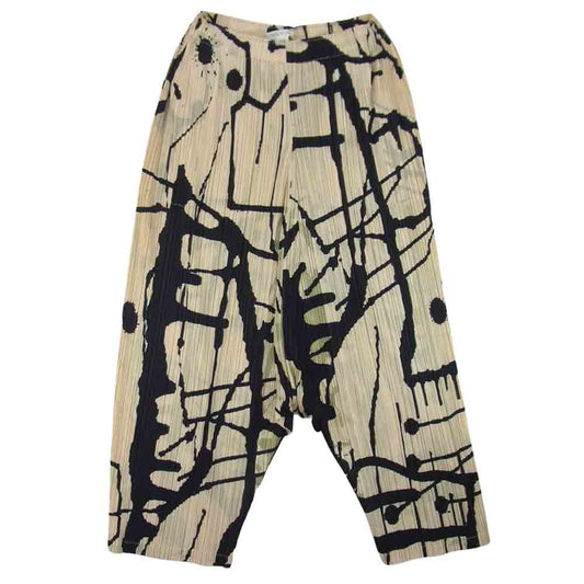 プリーツプリーズ ISSEY MIYAKE イッセイミヤケ PP53-JF633 総柄 サルエル パンツ ベージュ系 3【美品】【中古】