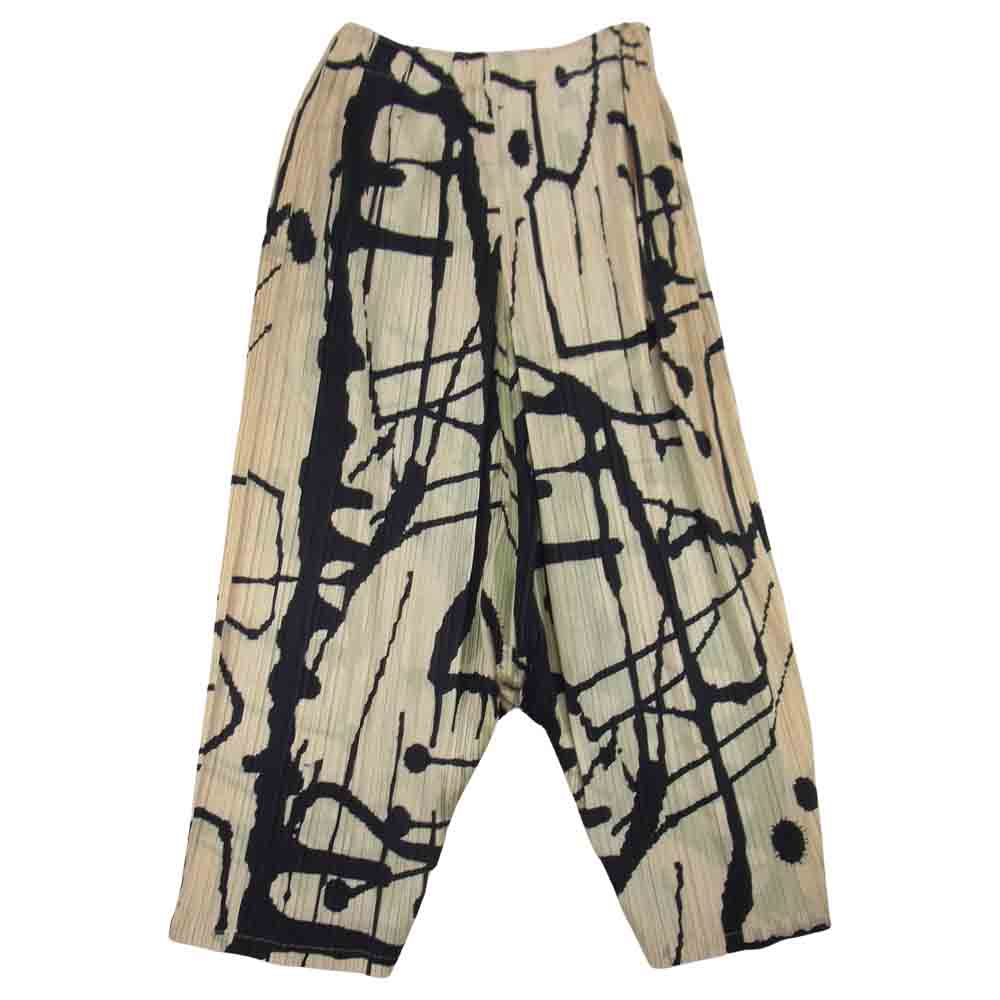 プリーツプリーズ ISSEY MIYAKE イッセイミヤケ PP53-JF633 総柄 サルエル パンツ ベージュ系 3【美品】【中古】