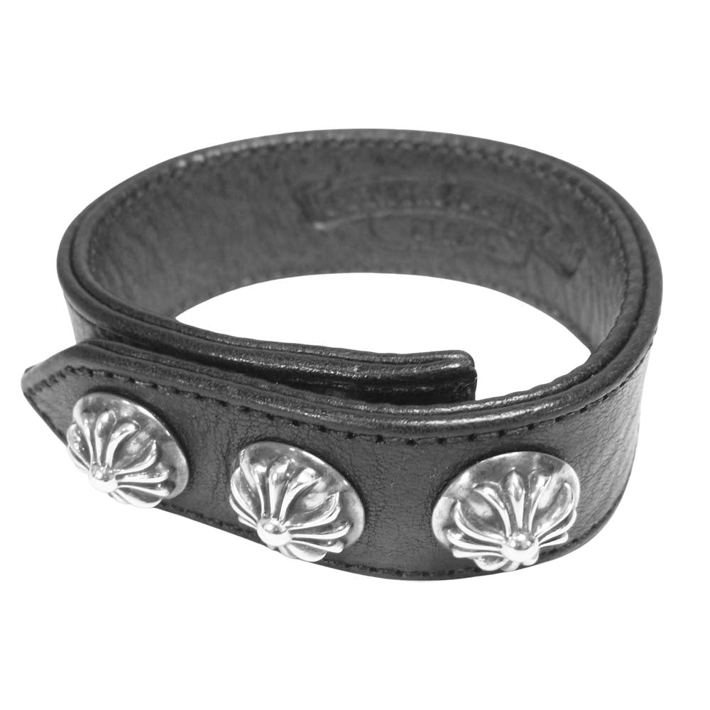 CHROME HEARTS クロムハーツ（原本無） 3ボタン 2スナップ レザー ブレスレット ブラック系【中古】